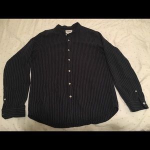Long Sleeve Mandarin Collar Button-Down